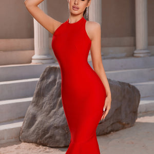 Sexy Backless Women&#39;s Mermaid Bandage Dress Elegant Halter Sleeveless Party Celebrity Evening Bodycon Club Dresses Outfits