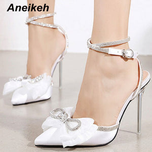 Fashion Spring/Autumn 2021 NEW Lace  Flower Crystal Pumps Slingbacks High Heels Pointed Toe Bordered Women's Shoes 35-40