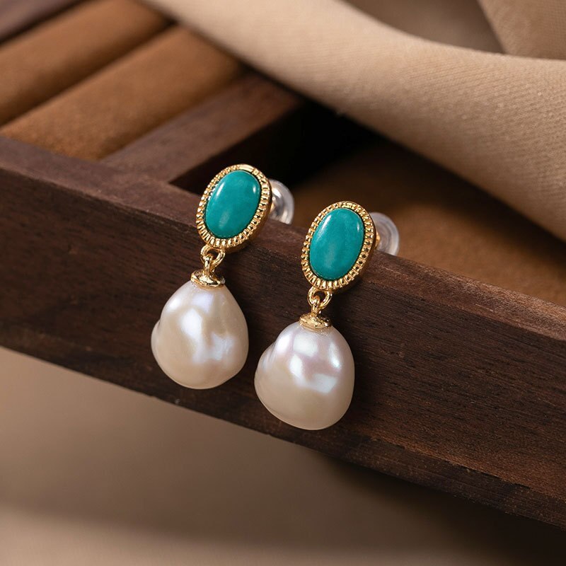 925 Sterling Silver Baroque Pearl Turquoise Gold-plated Jewelry Sets