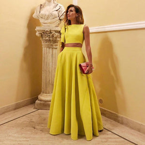 OMILKA Yellow Two Piece Set Women 2020 Autumn One Shoulder Crop Top and Long Big Swing Skirt Set Elegant 2 Piece Outfits Yellow / S OMILKA Yellow Two Piece Set Women 2020 Autumn One Shoulder Crop Top and Long Big Swing Skirt Set Elegant 2 Piece Outfits Yellow / S