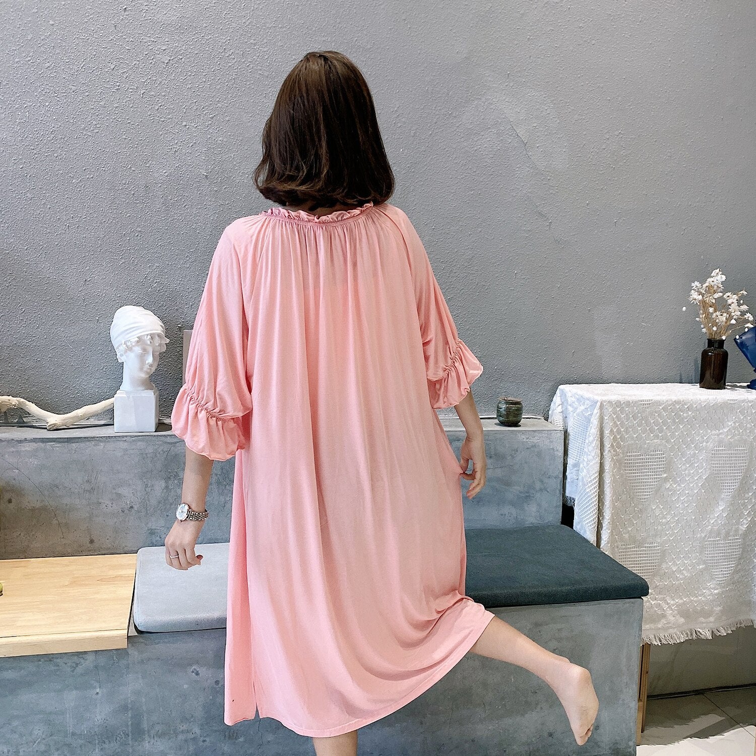 Plus size night shirt women nightgown modal loose nightdress women's nightwear dress v-neck casual home clothes outside wear Plu