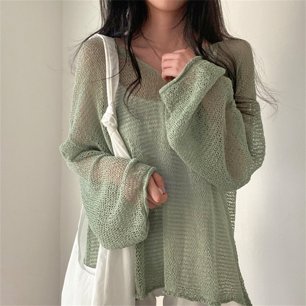 Full Sleeves Jumpers Tops Hollow Out Sexy Women Fashion Casual Streetwear Chic Femme Sweaters Pullovers