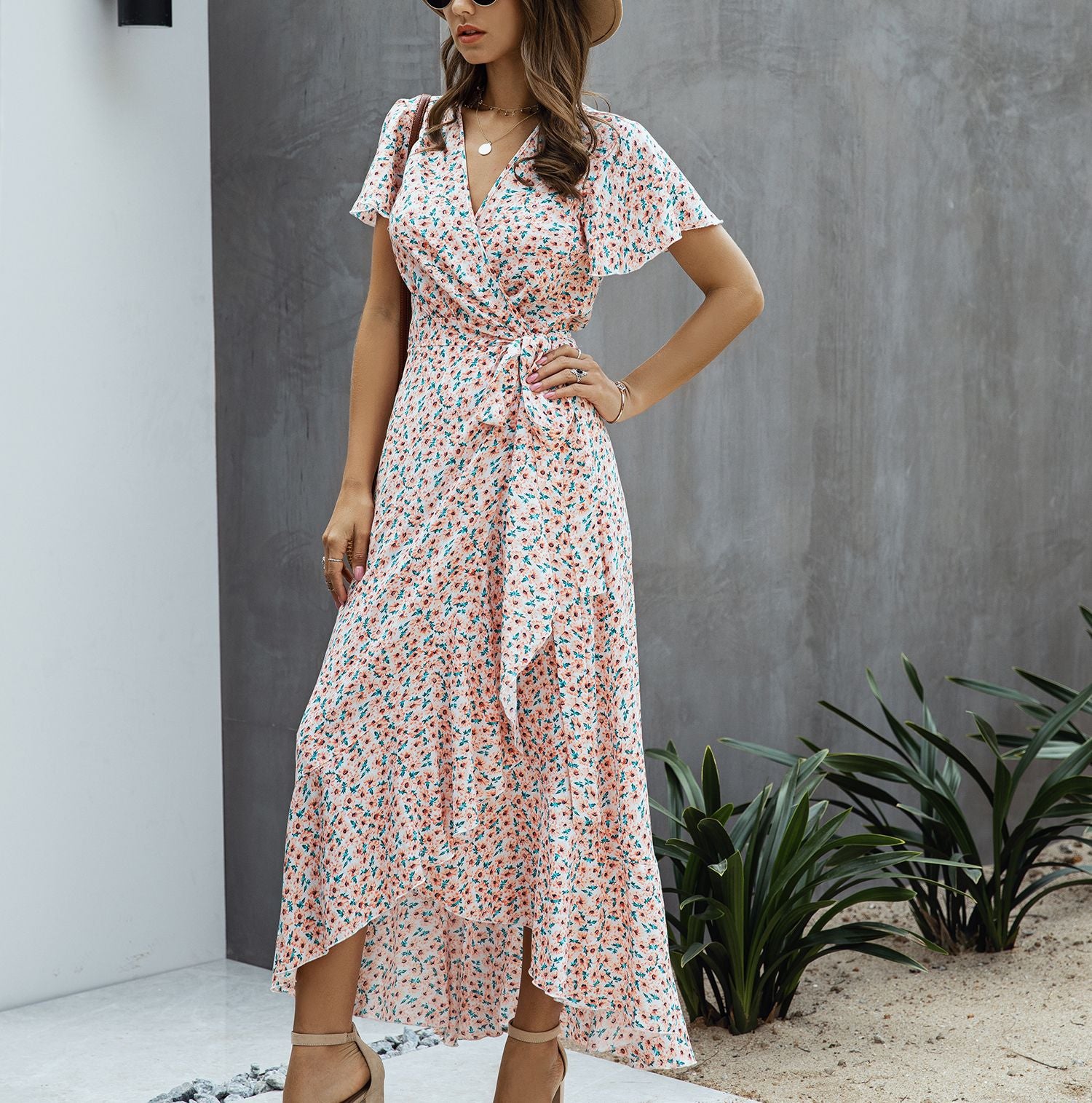 Summer Maxi Dress Women Polka Dot Sexy V Neck Ruffles Short Sleeve Hol Global Fashions GC Summer Maxi Dress Women Polka Dot Sexy V Neck Ruffles Short Sleeve Hol Global Fashions GC