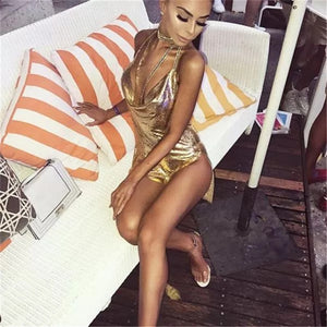 2021 Sexy Diamond Halter Metal Party Dresses Gold Silver Summer Dress Vesitos Backless Sequins Women Dress Dropshipping