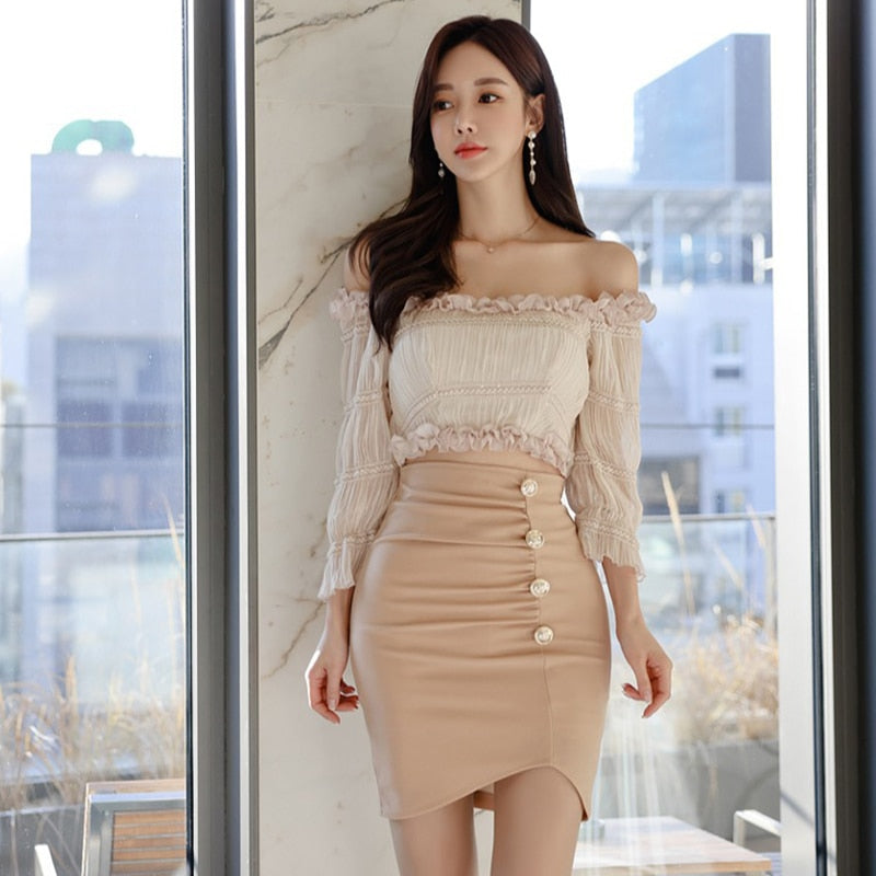 new arrival fashion korean spring mini party dress women OL temperament sweet sexy off-shoulder ruffle chiffon slim pencil dress