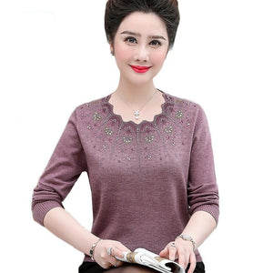 Middle Aged Women's Pullover Female Wool Sweater