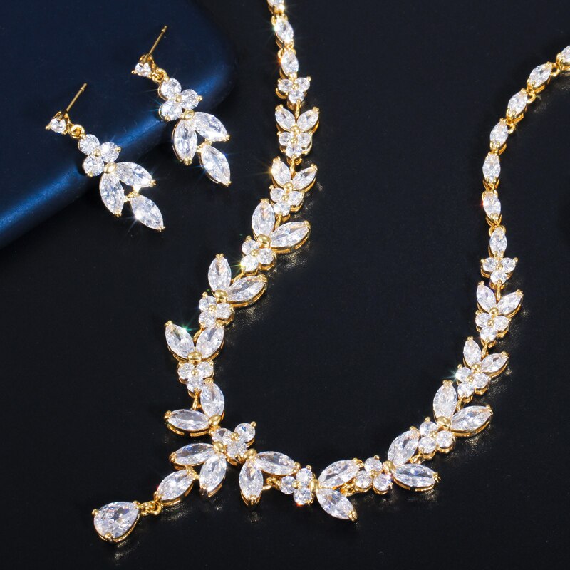 Leaf Drop Necklace Bridal Jewelry Set