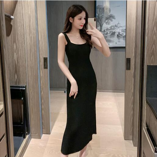 White Knitting Dress Summer 2021 Office Lady Elegant Spaghetti Strap Backless Long Dresses For Women Black Pink In Stock Black / M White Knitting Dress Summer 2021 Office Lady Elegant Spaghetti Strap Backless Long Dresses For Women Black Pink In Stock Black / M