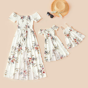 PatPat New Summer Floral Print White Matching Maxi Romper Dresses for Mommy and Me