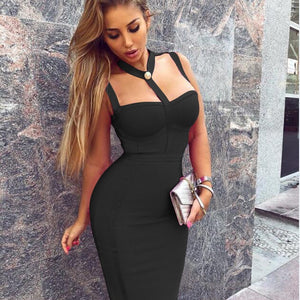 New Arrival Summer Style Sexy Cut Out Button Stretchy Elastic Bandage Dress 2021 Celebrity Designer Evening Party Dress Vestidos
