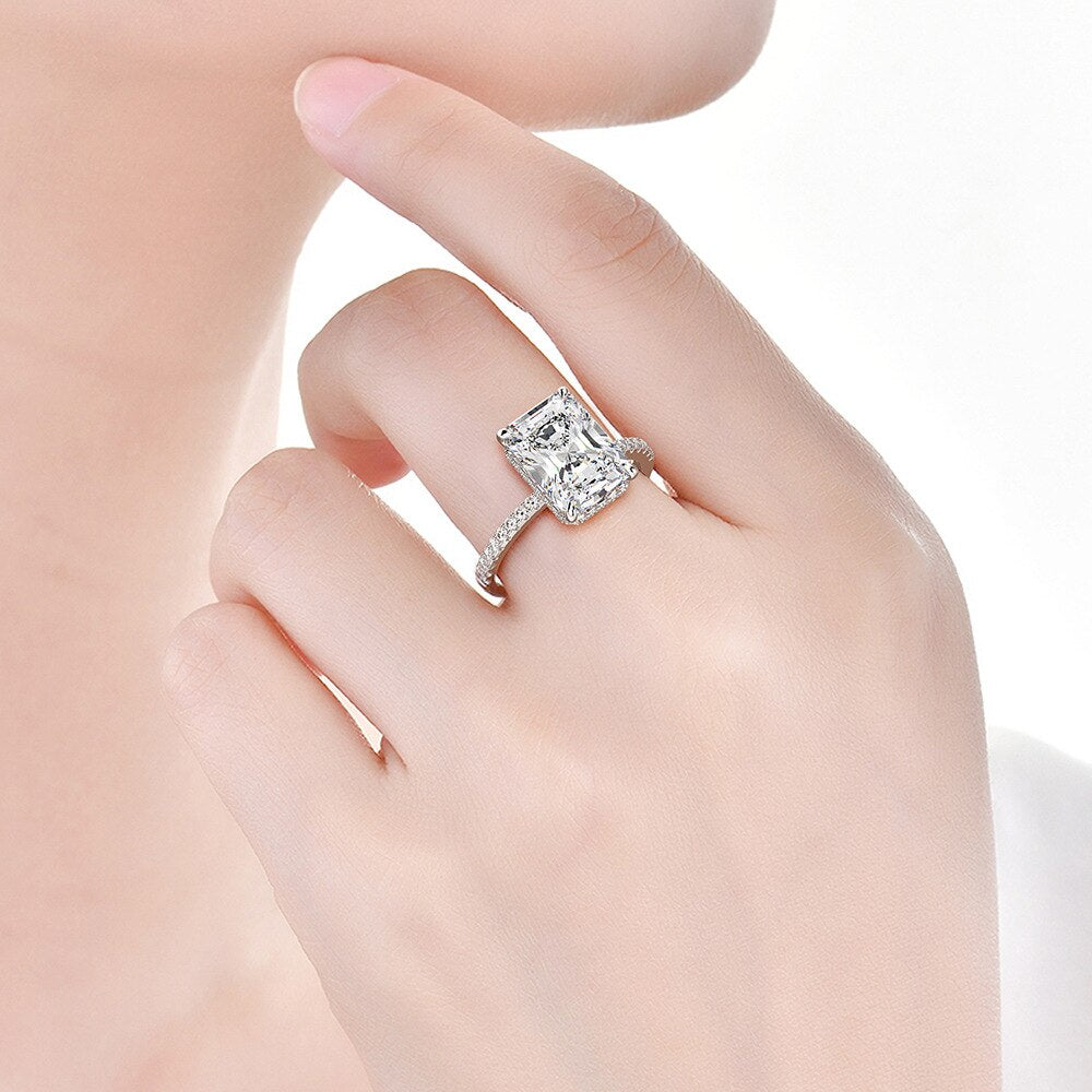 925 Sterling Silver Emerald Cut Diamond Wedding Rings