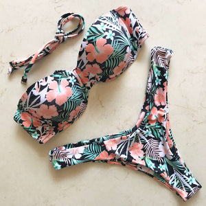 Two-pieces Bikini set With Bra Cup Bather Bandeau Bathing Suit