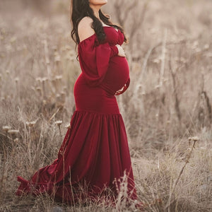 Maternity Dress for Photo Shoot Sexy Women Off Shoulder Chiffon Long Sleeves Mermaid Pregnancy Maxi Gown Dress Photography Props