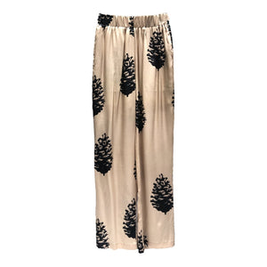 Hong Kong flavor satin silk printed straight pants female temperament trousers loose pants high waist