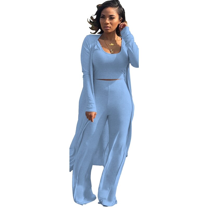 Sexy Knitted Long Cardigan and Crop Top Pant Sweat Suit