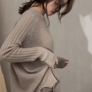 Round Collar Long Sleeve Loose Casual Knitted Sweater