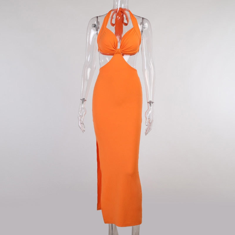 Halter Backless Long Summer Dresses For Women 2021 Boho Maxi Dress Bohemian Sexy Elegant Long Party Dress Beach Wear Orange / S Halter Backless Long Summer Dresses For Women 2021 Boho Maxi Dress Bohemian Sexy Elegant Long Party Dress Beach Wear Orange / S
