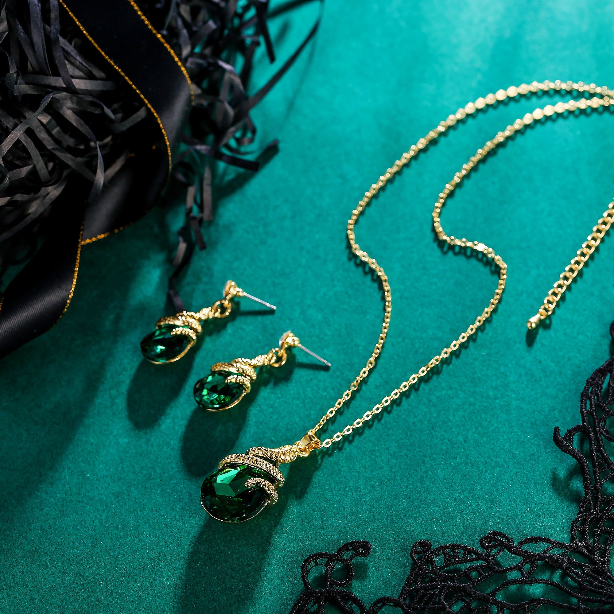 Teardrop Snake Necklace Earrings For Women