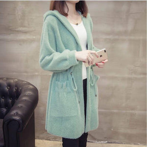 Hooded Loose Long Paragraph Mink Sweater Coat