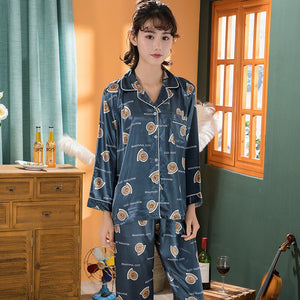 2 Piece Set Autumn Women Pjama Set Silk Women Dress Sleepwear Sets Sexy Robe Ladies Night Wear Sets Sleepwear Night Gown Set