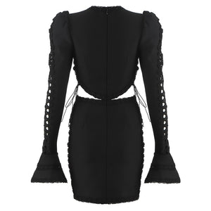 Ocstrade Black Bandage Dress 2021 New Arrival Long Sleeve Bandage Dress Bodycon Cut Out Women Sexy Lace Night Club Party Dress