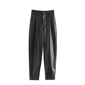 PU Leather Loose Faux Leather Trousers