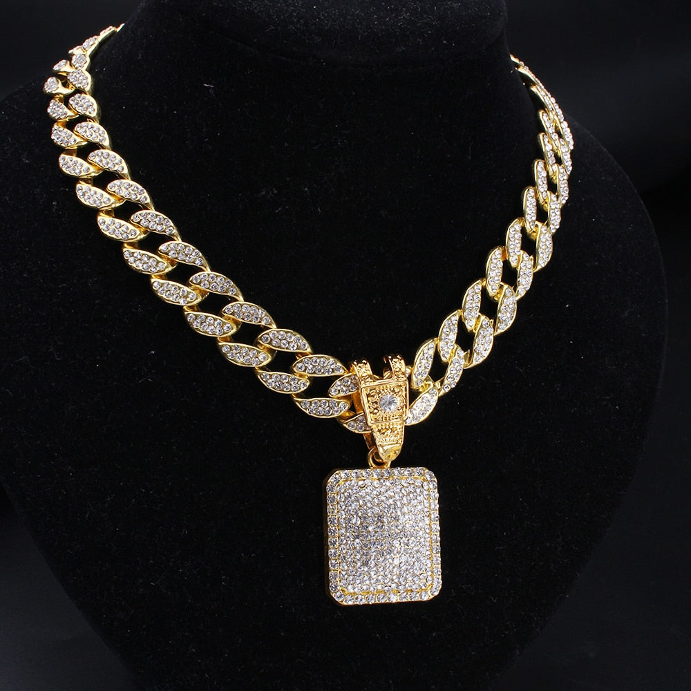 Hip Hop Gold Paved CZ Bling Men Jewelry Set