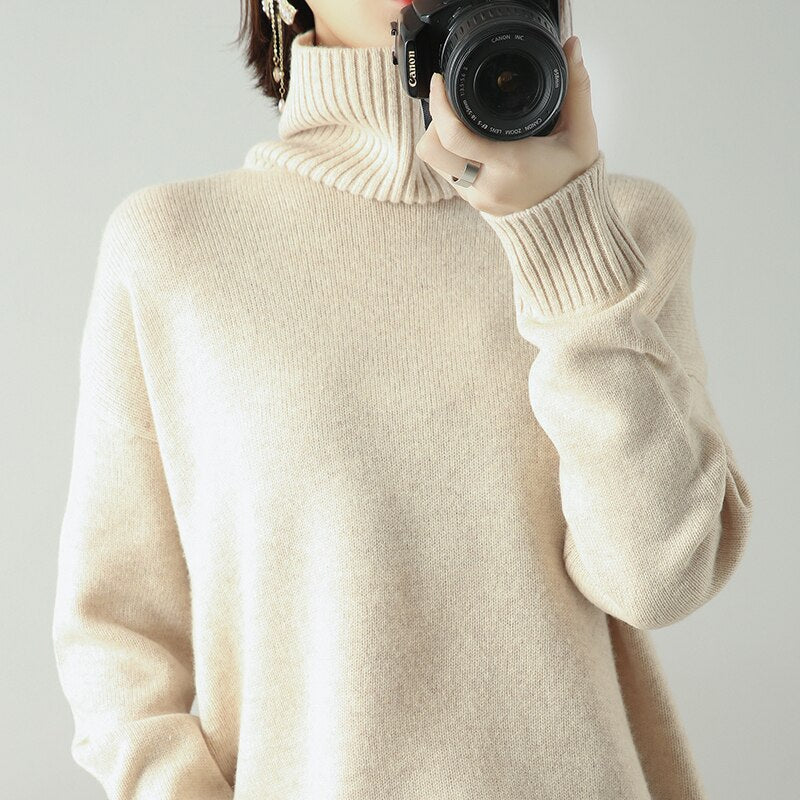 Bottom Thick Loose High-neck Cashmere Sweater