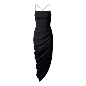 Black Square Collar Sleeveless High Waist Ruched Dress