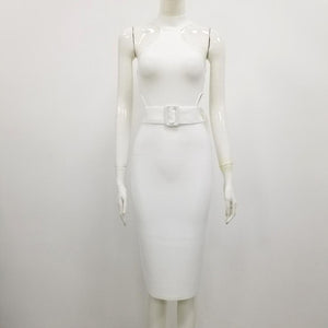Sexy Hollow Out Knee Length Midi White Bodycon Bandage Dress