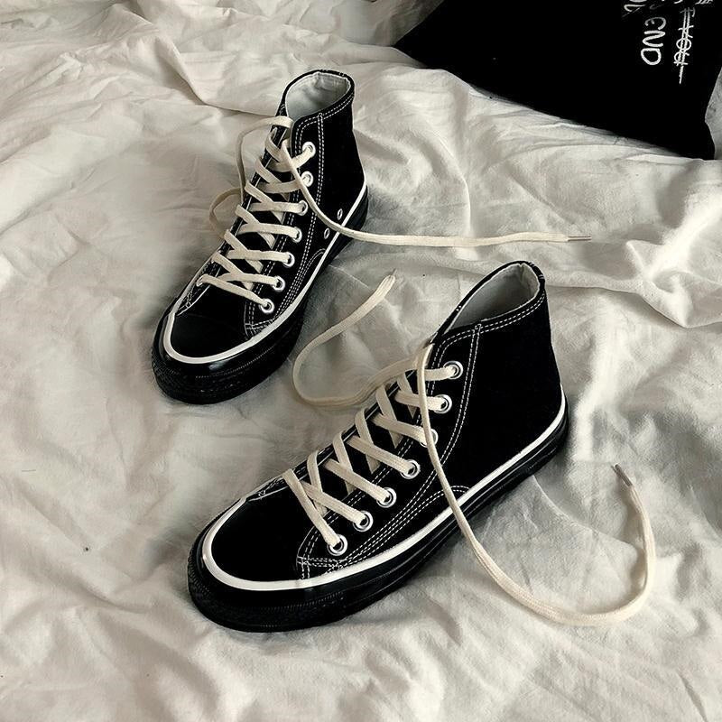 Black Canvas High-top Skateboard Sneakers