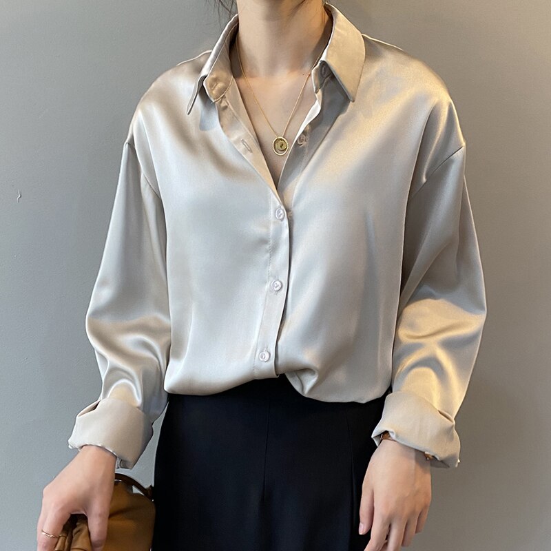 Button Up Satin Silk Shirt Vintage Blouse