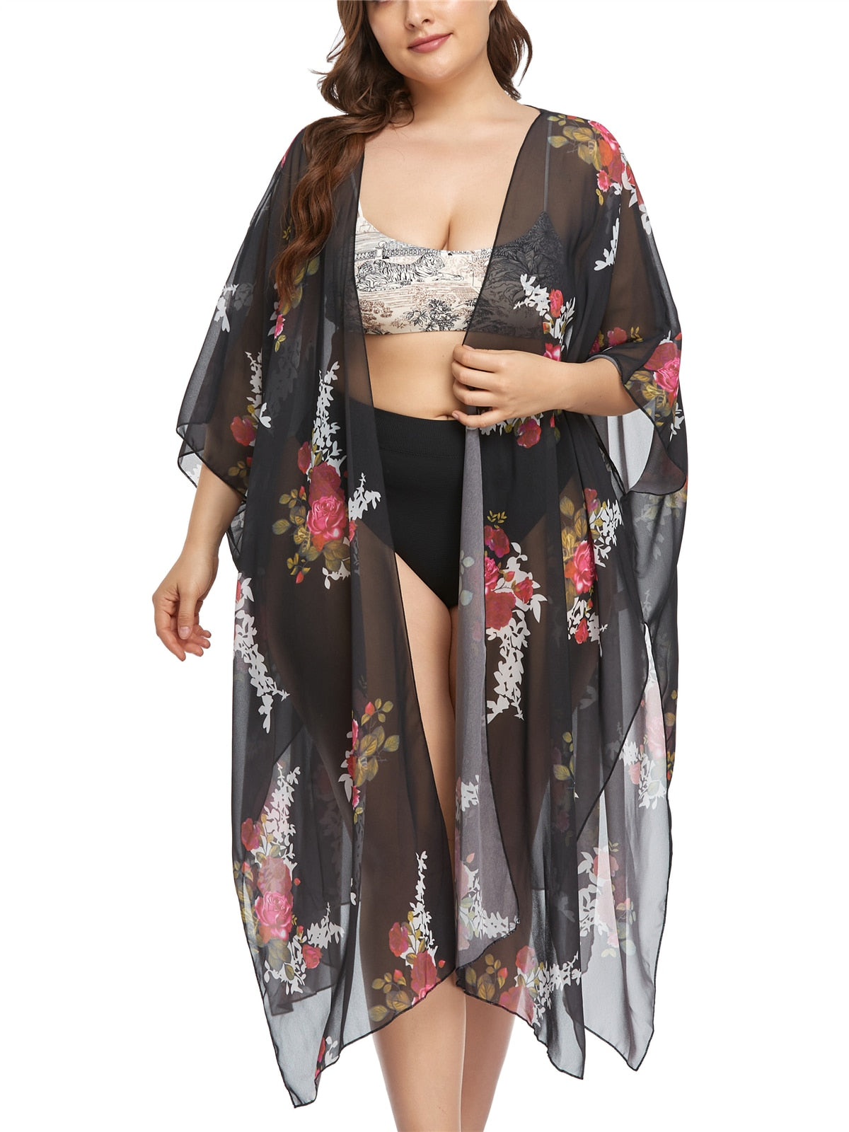 Womens Fashion Print Kimono Tassel Casual Cardigan Loose Cover up