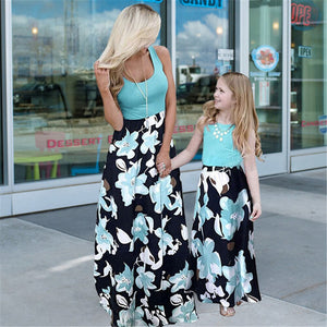 Mom and Daughter Dress Patchwork Floral Long Dresses Mother Daughter Summer Mommy and Daughter Matching Clothes