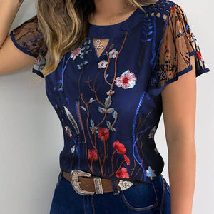 Floral Embroidery Hollow Out Blouses