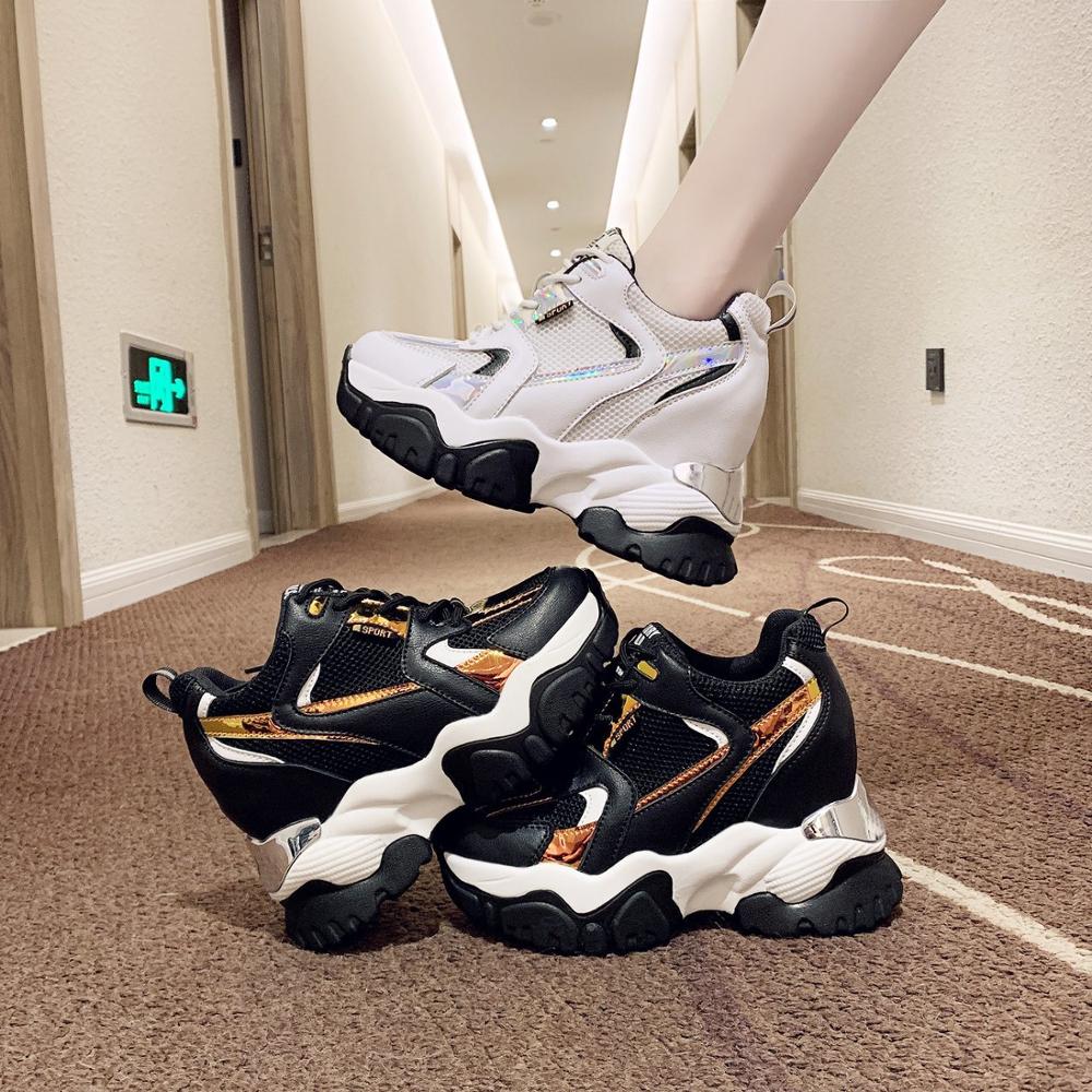 Woman Chunky Platform Sneakers Ulzzang Fashion Lace Up Trainers High Quality Tenis Black White Female Old Dad Casual Shoes New