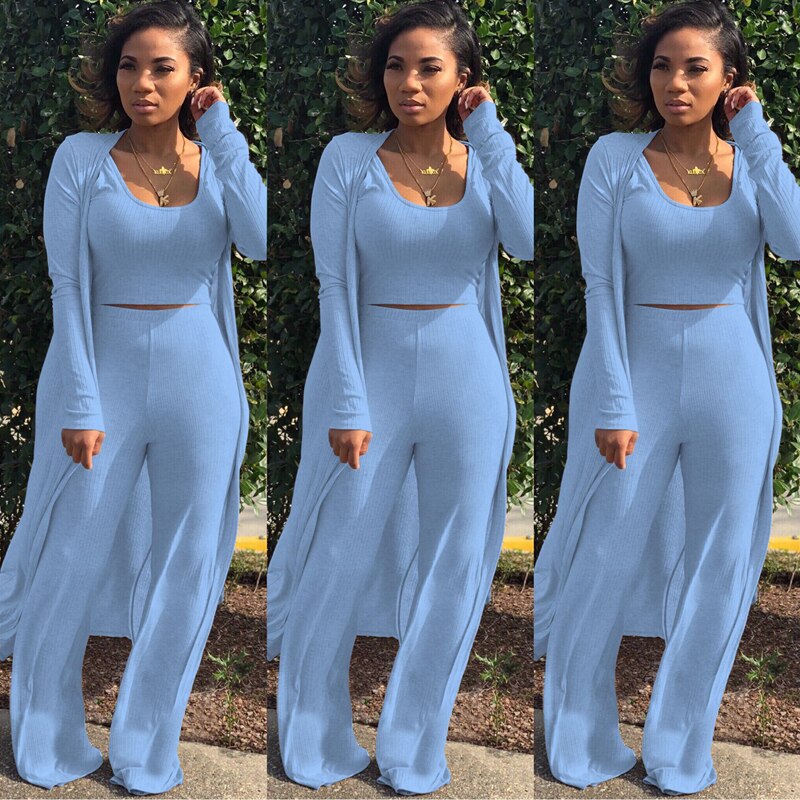 Sexy Knitted Long Cardigan and Crop Top Pant Sweat Suit