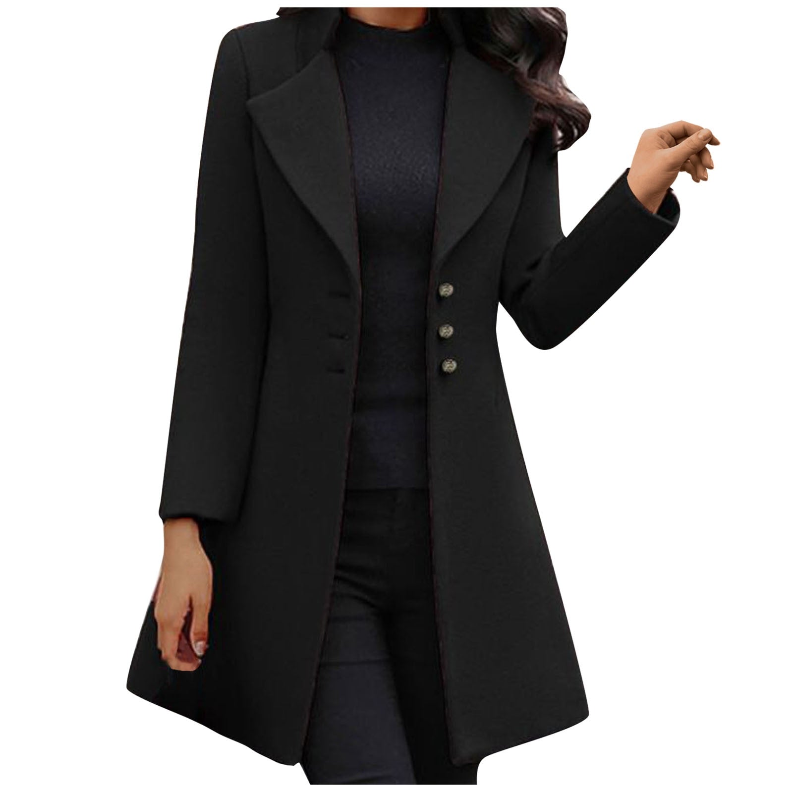 Women Long Sleeve Woolen Coat Lapel Solid Color Long Jacket Coat Korean Version New Fall Fashion Long Cardigan