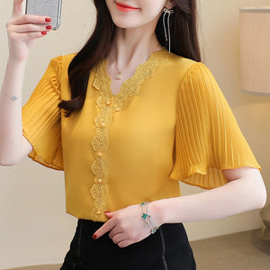 Flare sleeve Lace Tops V-neck blouse
