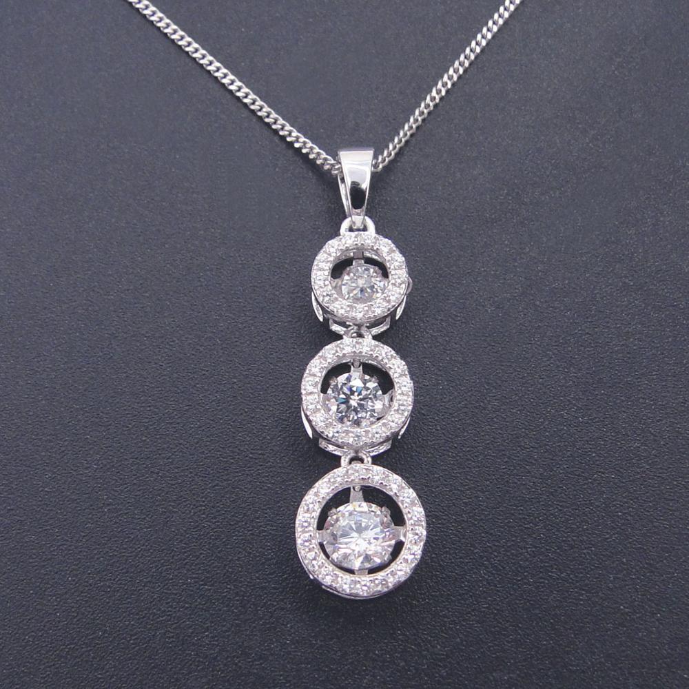 925 Sterling Silver Dancing Diamond Moving Drop Pendant Necklace