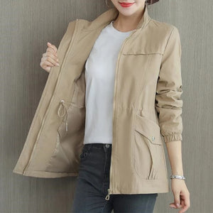 HI-FASHION Women Double Layer Windbreaker Autumn Casual Slim Coat Fashion Plus Size 4Xl Stand-Up Collar Ladies Jacket
