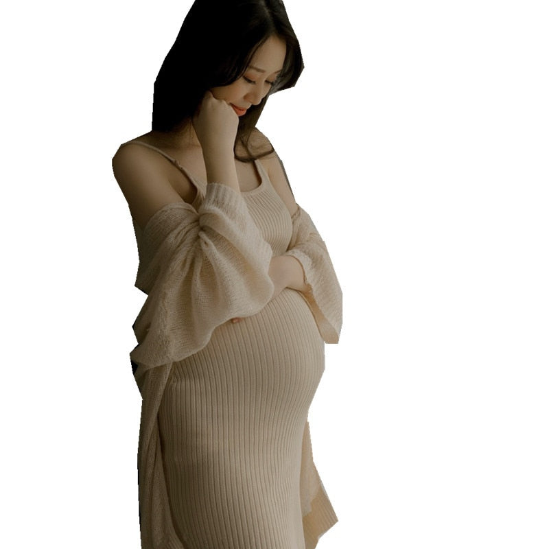 Maternity Dress &amp; Robe Set For Pregnant Women Spaghetti Stretchy Maternity Photography Dresses For Pregnancy Photo Shoot  2021