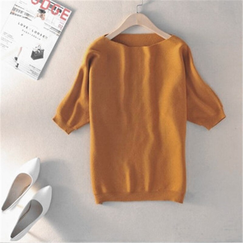 Knit Loose Large Size Bat Shirt Short-Sleeved Pullover