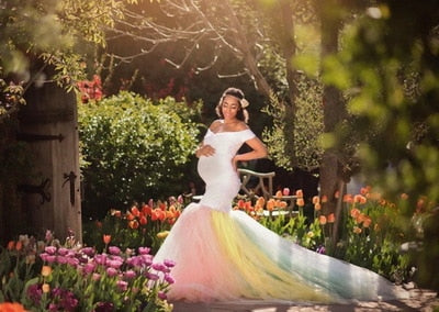 Rainbow Tutu Dresses Maternity Photography Props Pregnancy Dress Photography Fishtail Maternity Dress For Photo Shoot Maxi Dress