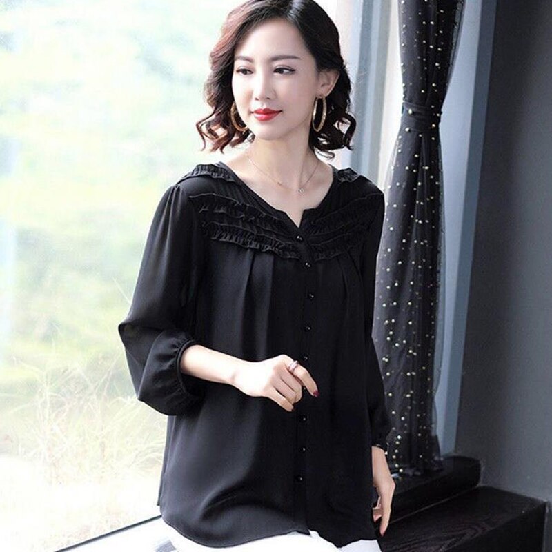 Lady Casual O-Neck Loose Style Lace Blouse