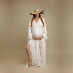 Boho Maternity Lace Dresses For Photo Shoot Pregnant Woman Photography Dress Maternity Photo Shooting Maxi Gown V-neck