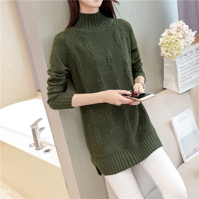 Mid-Length Half-High Pullover Knitted Loose Thick Sweater