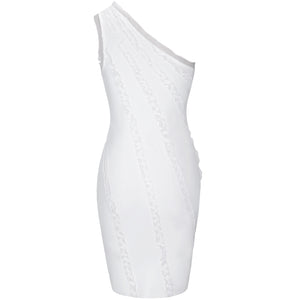 Bandage Dress 2021 New Arrival White Bandage Dress Bodycon Women Summer Ruffle Trim One Shoulder Sexy Party Dress Club Outfits