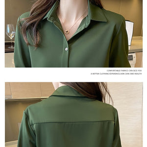 Blusas Blouses Femme Long Sleeve Green White Blouse Women Tops Blouse Women Blusas Mujer De Moda 2021 Chiffon Blouse Shirt E678