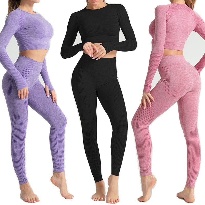 Long Sleeve Crop Top High Waist Leggings Sports Suits